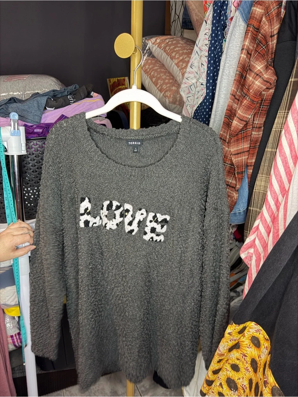 torrid Charcoal Plush 'LOVE' Crewneck Sweater